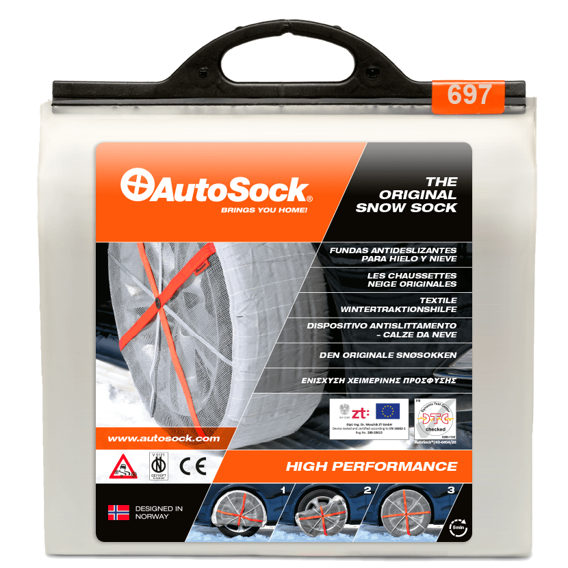Product Packaging of AutoSock HP 697 HP697 for passenger cars and light commercial vehicles (front view)